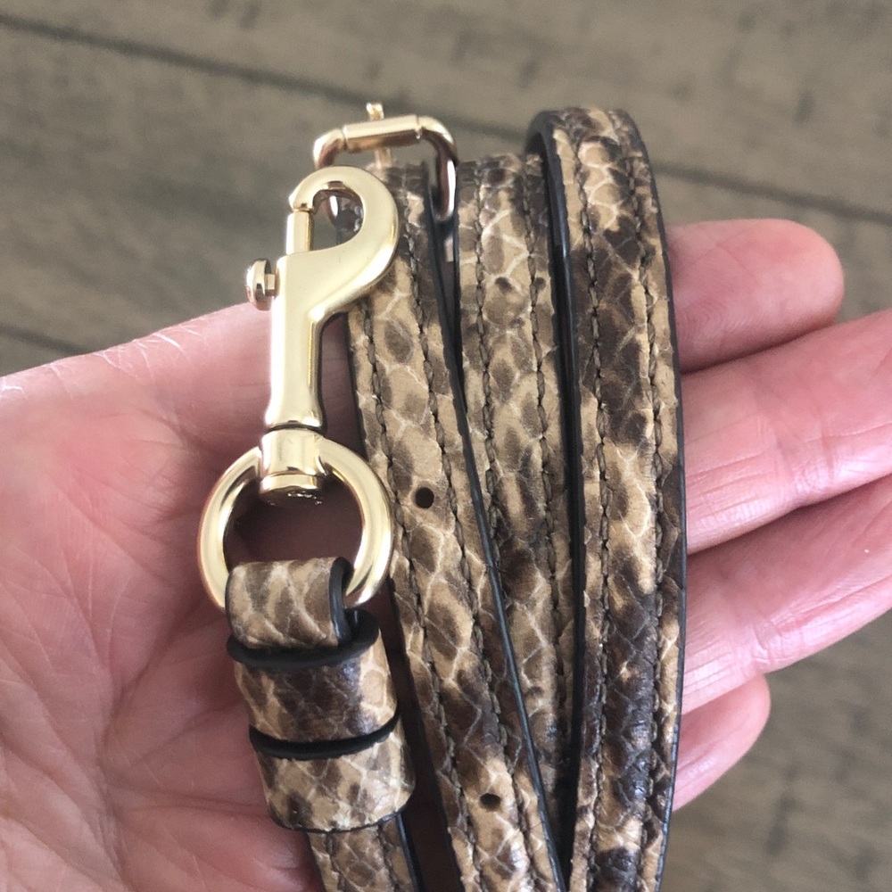 Coach Brown Leather snakeskin print micro Tilly Crossbody Strap Gold Hardware